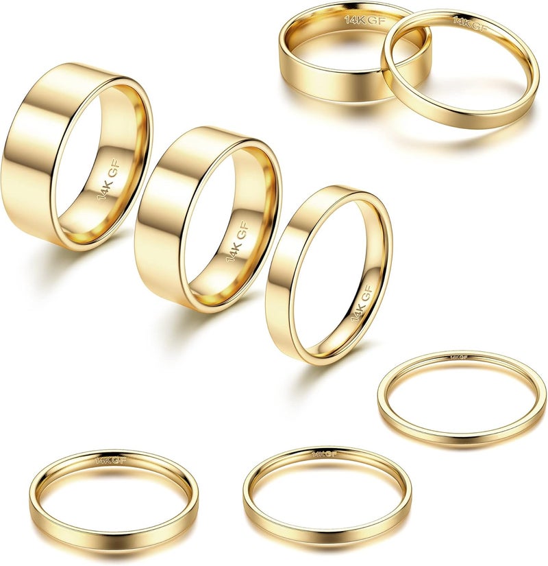 Adramata 1-8mm 14K Gold Plated Rings Stacking Rings for Women Stackable Rings Thin Band Rings Plain Pinky Thumb Finger Rings Trendy Mid Statement Rings Comfort Knuckle Rings Set - Image 1